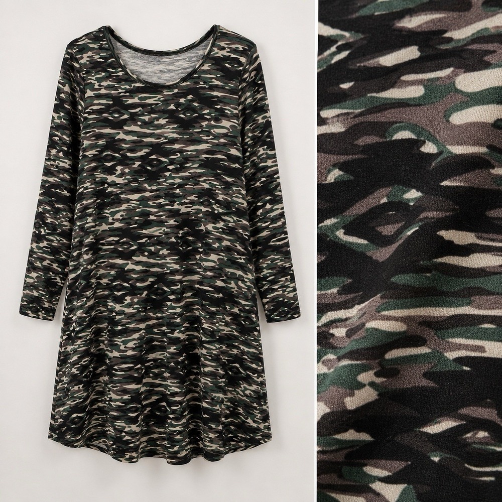 LuLaRoe 3XL Camo Aztec Print Dress Long Sleeve Slinky‎ Stretch Soft Military